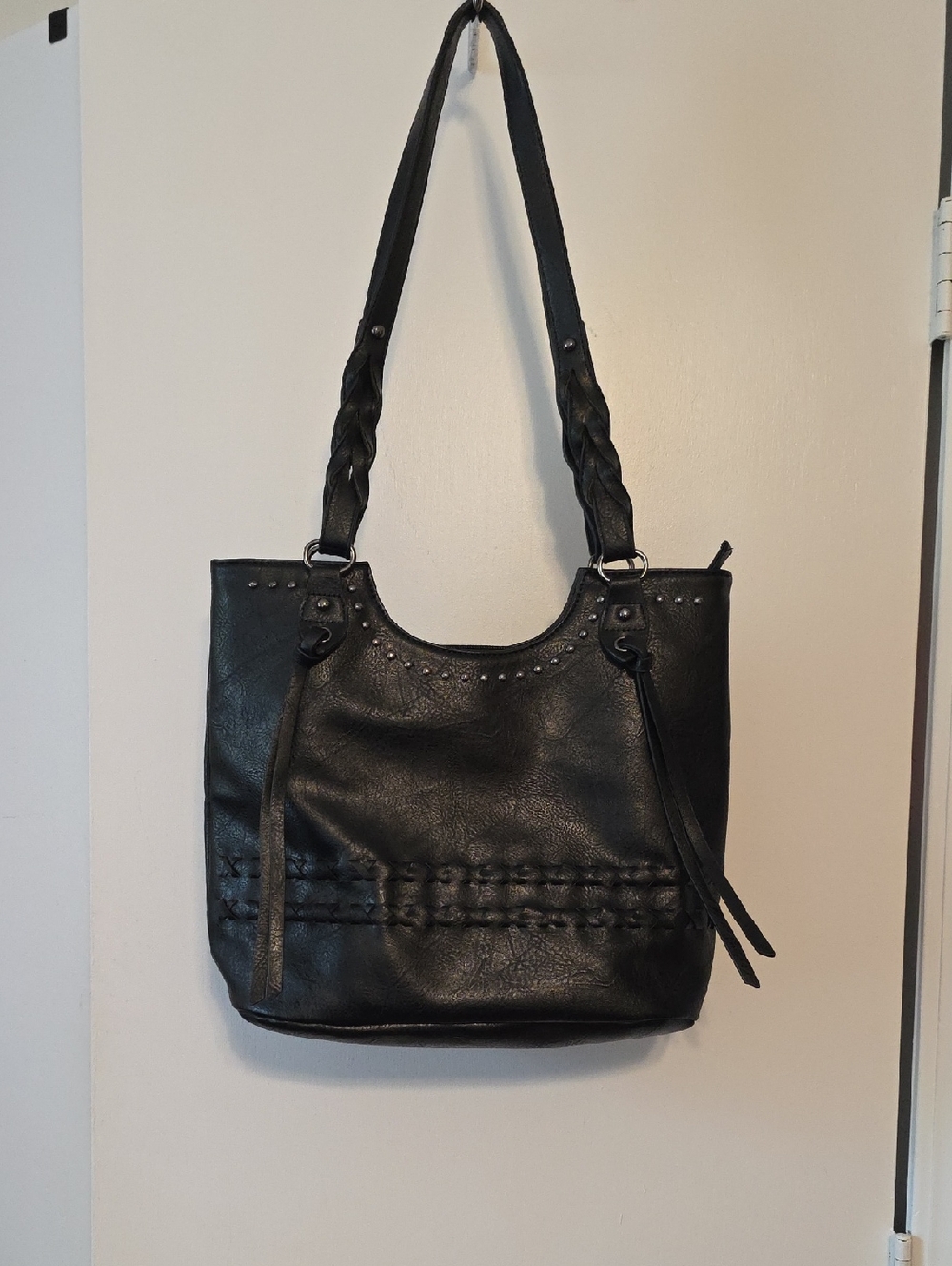Classic Black Women's Tote Bag with Braided Straps